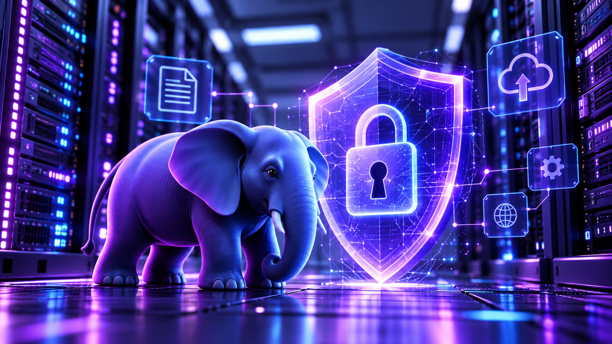 Ilustración de la vulnerabilidad PHP 2026 con servidores, un elefante representativo de PHP y un escudo digital de ciberseguridad.